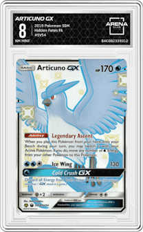 Articuno GX from the 2019 Pokemon S&M  set graded by Arena Club and given an overall grade of 8.