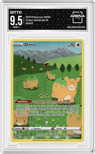 Ditto from the 2023 Pokemon SWSH set graded by Arena Club and given an overall grade of 9.5.