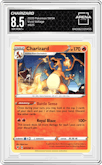Charizard from the 2020 Pokemon SWSH set graded by Arena Club and given an overall grade of 8.5.