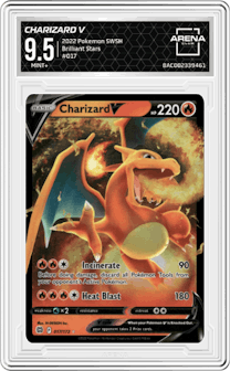 Charizard V  from the 2022 Pokemon SWSH set graded by Arena Club and given an overall grade of 9.5.