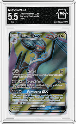 Noivern GX from the 2017 Pokemon S&M set graded by Arena Club and given an overall grade of 5.5.