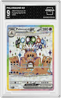 Palossand ex from the 2024 Pokemon SV set graded by Arena Club and given an overall grade of 9.