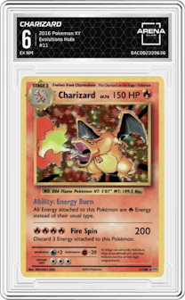 Charizard  from the 2016 Pokemon XY set graded by Arena Club and given an overall grade of 6.