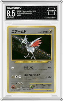 Skarmory from the 2000 Pokemon Neo JPN set graded by Arena Club and given an overall grade of 8.5.