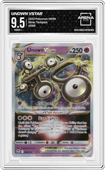 Unown VSTAR from the 2022 Pokemon SWSH set graded by Arena Club and given an overall grade of 9.5.