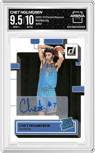 Chet Holmgren from the 2022-23 Panini Donruss set graded by Arena Club and given an overall grade of 9.5.