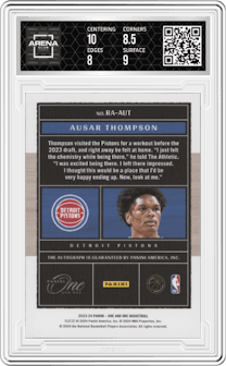 Ausar Thompson from the 2023-24 Panini One and One set featuring a Green parallel graded by Arena Club and given an overall grade of 8.5.