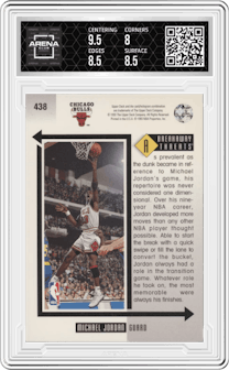 Michael Jordan from the 1993-94 Upper Deck  set graded by Arena Club and given an overall grade of 8.5.