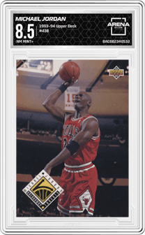 Michael Jordan from the 1993-94 Upper Deck  set graded by Arena Club and given an overall grade of 8.5.