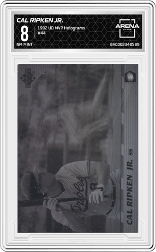 Cal Ripken Jr. from the 1992 Upper Deck Team MVP Holograms set graded by Arena Club and given an overall grade of 8.