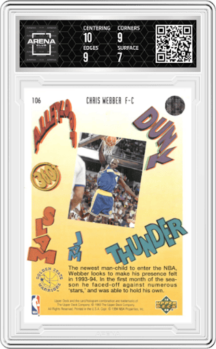 Chris Webber from the 1993-94 UD Pro View 3D set graded by Arena Club and given an overall grade of 7.5.