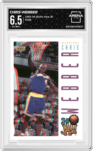 Chris Webber from the 1993-94 Upper Deck Pro View 3D set graded by Arena Club and given an overall grade of 6.5.