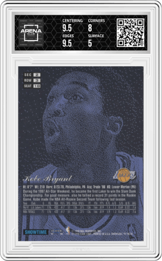 Kobe Bryant from the 1997-98 Flair Showcase set graded by Arena Club and given an overall grade of 5.5.