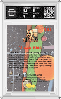 Jason Kidd from the 1994 Classic Draft set graded by Arena Club and given an overall grade of 6.5.