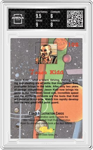 Jason Kidd from the 1994 Classic Draft set graded by Arena Club and given an overall grade of 6.5.
