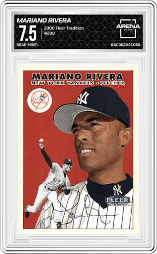 Mariano Rivera from the 2000 Fleer Tradition set graded by Arena Club and given an overall grade of 7.5.