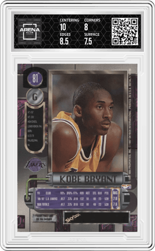 Kobe Bryant from the 1997-98 Metal Universe set graded by Arena Club and given an overall grade of 8.