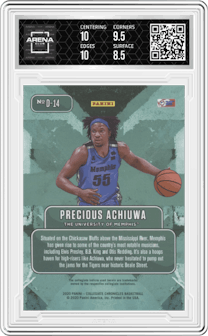 Precious Achiuwa from the 2020 Panini Prizm Draft Picks Collegiate set graded by Arena Club and given an overall grade of 9.