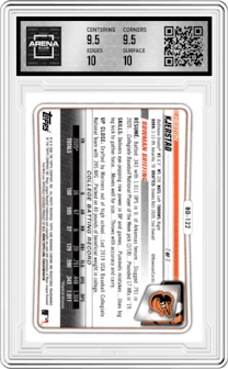 Heston Kjerstad from the 2020 Bowman Draft set featuring a  Gold Refractor parallel graded by Arena Club and given an overall grade of 10.