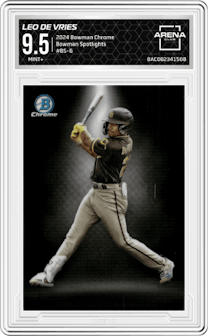 Leo De Vries from the 2024 Bowman Chrome set graded by Arena Club and given an overall grade of 9.5.