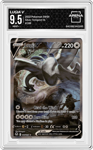 Lugia V from the 2022 Pokemon SWSH set graded by Arena Club and given an overall grade of 9.5.