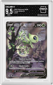 Celebi V from the 2021 Pokemon SWSH set graded by Arena Club and given an overall grade of 9.5.