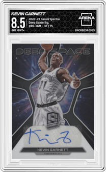 Kevin Garnett from the 2022-23 Panini Spectra set graded by Arena Club and given an overall grade of 8.5.