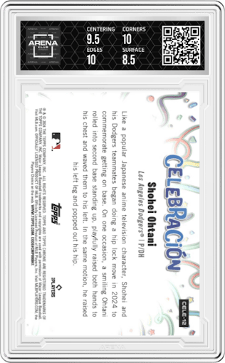 Shohei Ohtani from the 2024 Topps Chrome Update set featuring a Gold Refractor parallel graded by Arena Club and given an overall grade of 9.