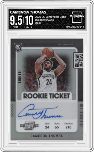 Cameron Thomas from the 2021-22 Panini Contenders Optic set graded by Arena Club and given an overall grade of 9.5.