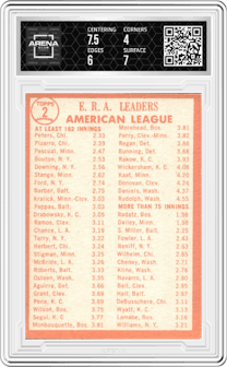 Gary Peters/Juan Pizarro/Camilo Pascual from the 1964 Topps set graded by Arena Club and given an overall grade of 4.5.