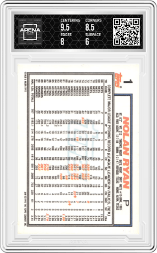 Nolan Ryan from the 1992 Topps set graded by Arena Club and given an overall grade of 6.5.
