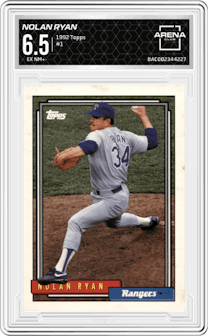 Nolan Ryan from the 1992 Topps set graded by Arena Club and given an overall grade of 6.5.