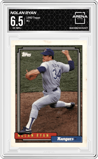 Nolan Ryan from the 1992 Topps set graded by Arena Club and given an overall grade of 6.5.