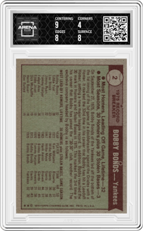 Bobby Bonds from the 1976 Topps set graded by Arena Club and given an overall grade of 4.5.