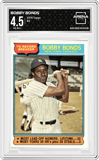 Bobby Bonds from the 1976 Topps set graded by Arena Club and given an overall grade of 4.5.