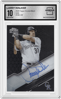 Larry Walker from the 2020 Topps Chrome Black set graded by Arena Club and given an overall grade of 10.