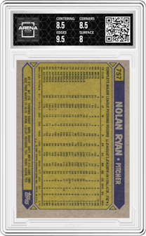 Nolan Ryan from the 1987 Topps set graded by Arena Club and given an overall grade of 8.5.
