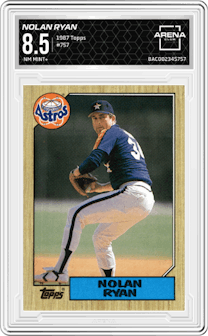 Nolan Ryan from the 1987 Topps set graded by Arena Club and given an overall grade of 8.5.