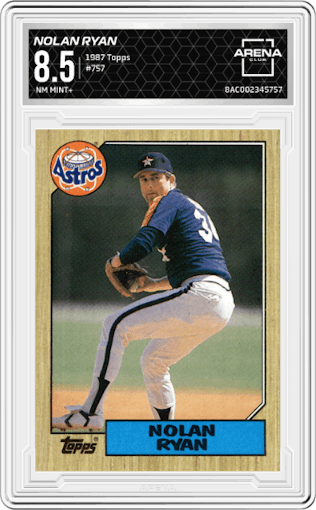 Nolan Ryan from the 1987 Topps set graded by Arena Club and given an overall grade of 8.5.