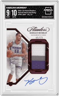 Keegan Murray from the 2022-23 Panini Flawless set featuring a Ruby parallel graded by Arena Club and given an overall grade of 9.