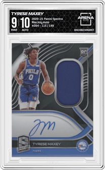 Tyrese Maxey from the 2020-21 Panini Spectra set graded by Arena Club and given an overall grade of 9.