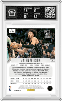 Jalen Wilson from the 2023-24 Panini Prizm Deca set featuring a Gold parallel graded by Arena Club and given an overall grade of 9.
