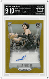 Jalen Wilson from the 2023-24 Panini Prizm Deca set featuring a Gold parallel graded by Arena Club and given an overall grade of 9.