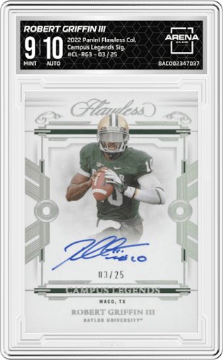 Robert Griffin III from the 2022 Panini Flawless Collegiate set graded by Arena Club and given an overall grade of 9.