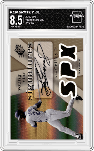 Ken Griffey Jr. from the 2007 SPx set graded by Arena Club and given an overall grade of 8.5.