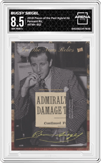 Bugsy Siegel from the 2018 Pieces of the Past Hybrid Edition set graded by Arena Club and given an overall grade of 8.5.
