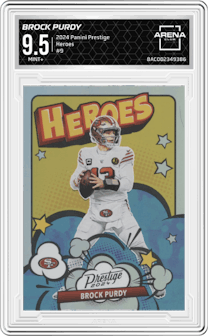 Brock Purdy from the 2024 Panini Prestige  set graded by Arena Club and given an overall grade of 9.5.