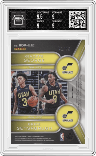 Keyonte George/Brice Sensabaugh from the 2023-24 Panini Spectra set graded by Arena Club and given an overall grade of 9.5.