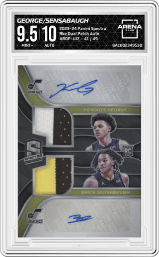 Keyonte George/Brice Sensabaugh from the 2023-24 Panini Spectra set graded by Arena Club and given an overall grade of 9.5.