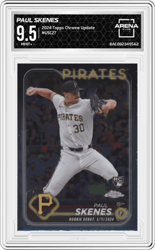 Paul Skenes from the 2024 Topps Chrome Update set graded by Arena Club and given an overall grade of 9.5.